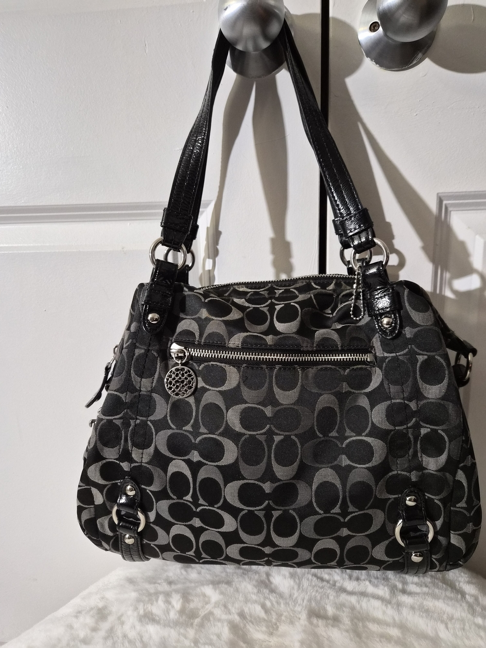 Black Patterned Shoulder Bag by Coach